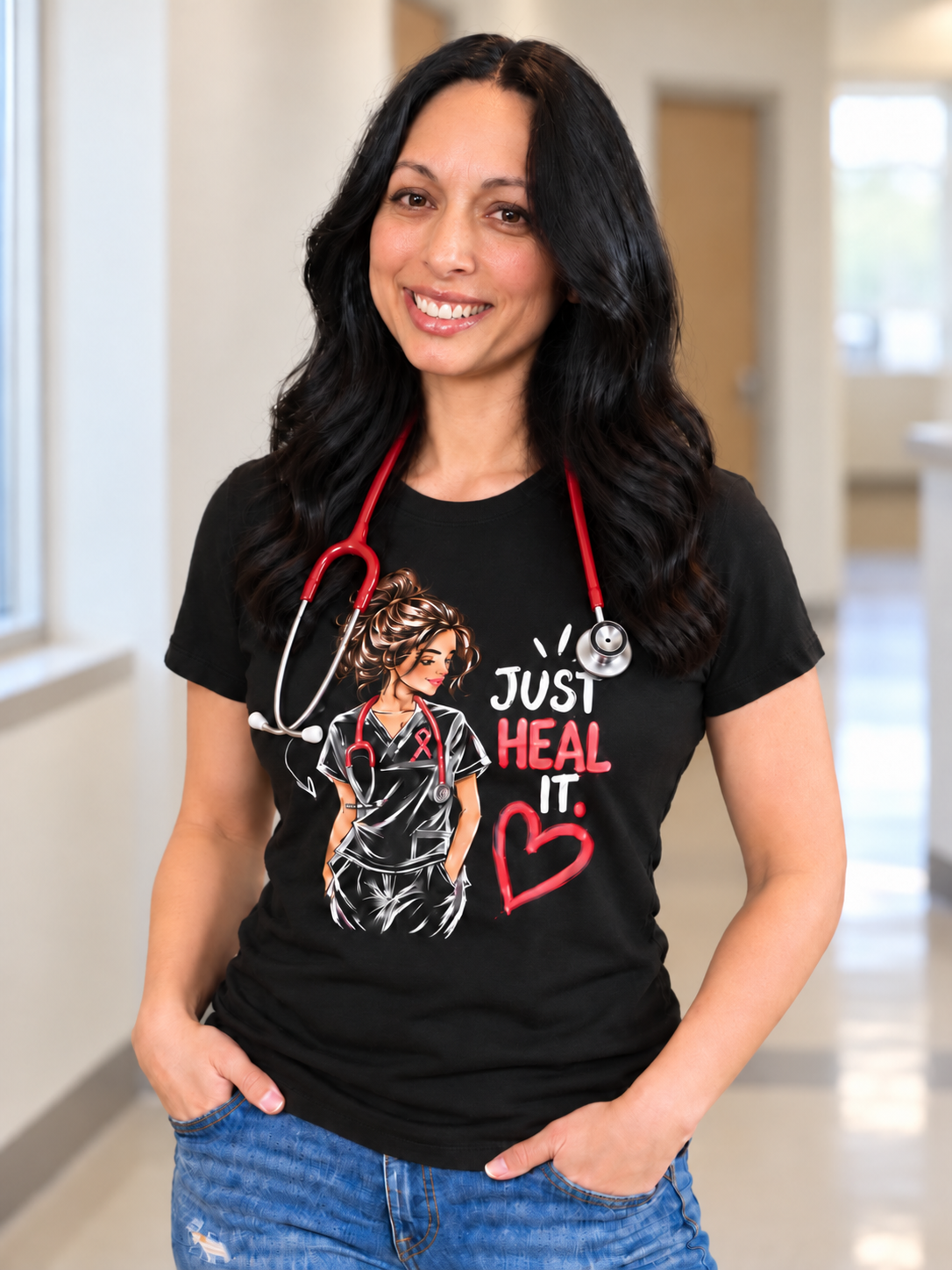 Helen Gallardo smiling in a clinic hallway
