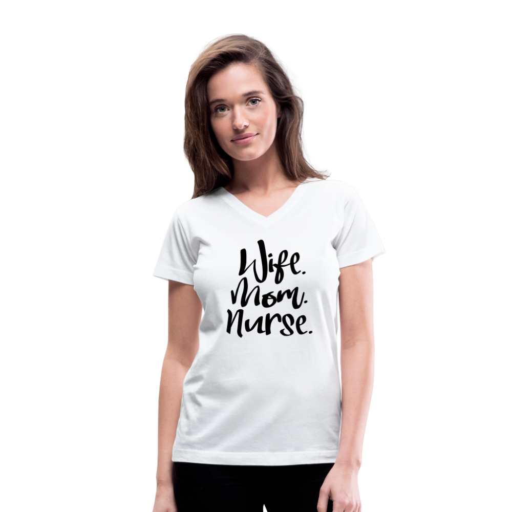 Women's V-Neck T-Shirt/Wife Mom Nurse - white